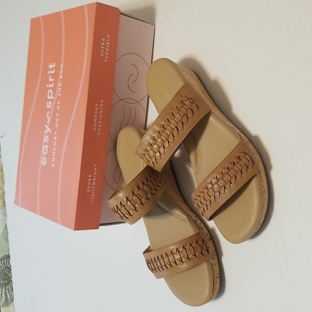New Easy Spirit wedge slides 8.5W Lillia med brown comfort insole cork Braided